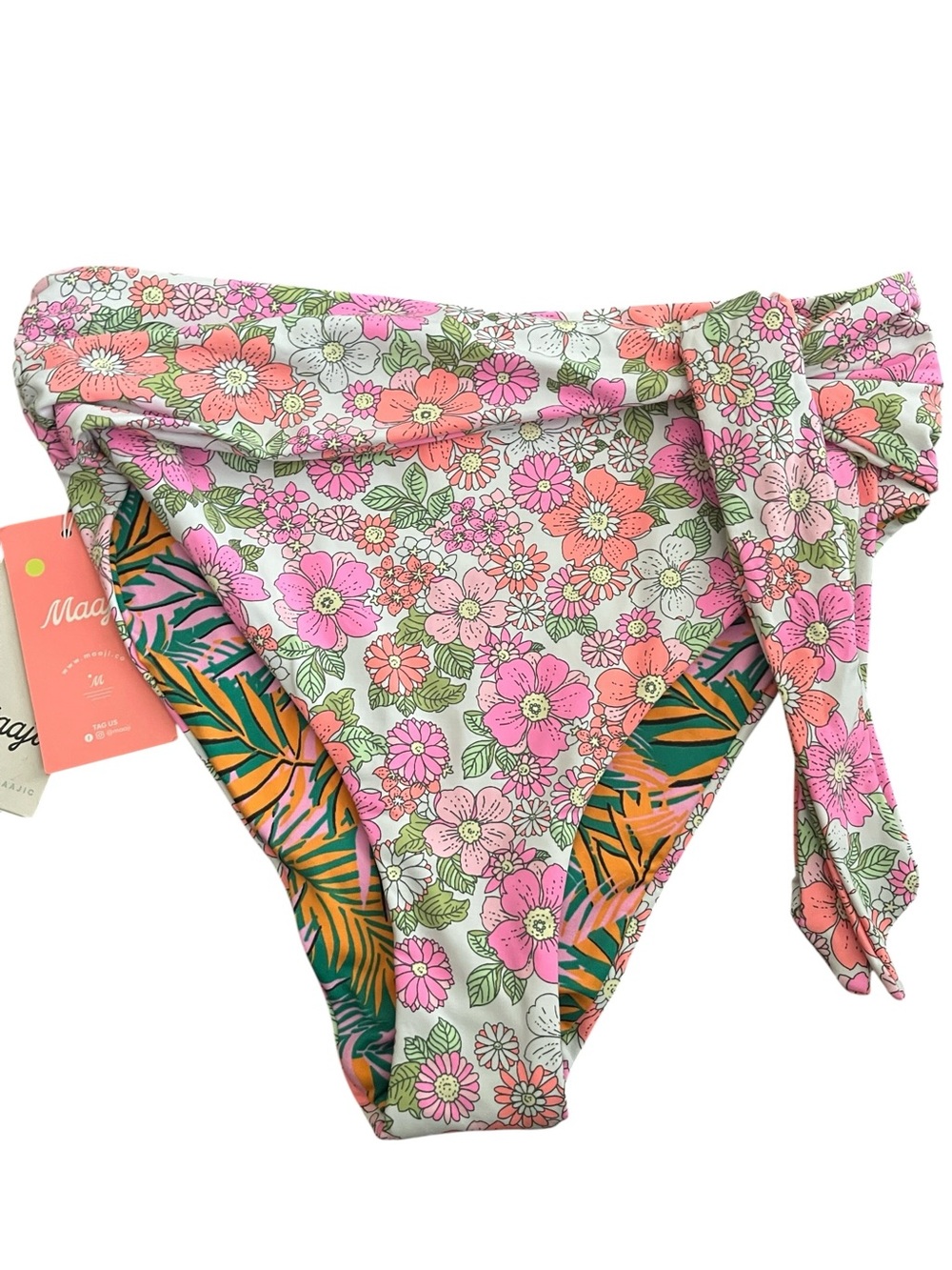 NWT Maaji Flower Power Suzan High-Rise Leg Bikini Bottom Size Large